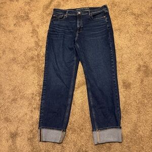 American Eagle Jeans Womens 16 Blue Denim Super High Rise Straight Leg Logo